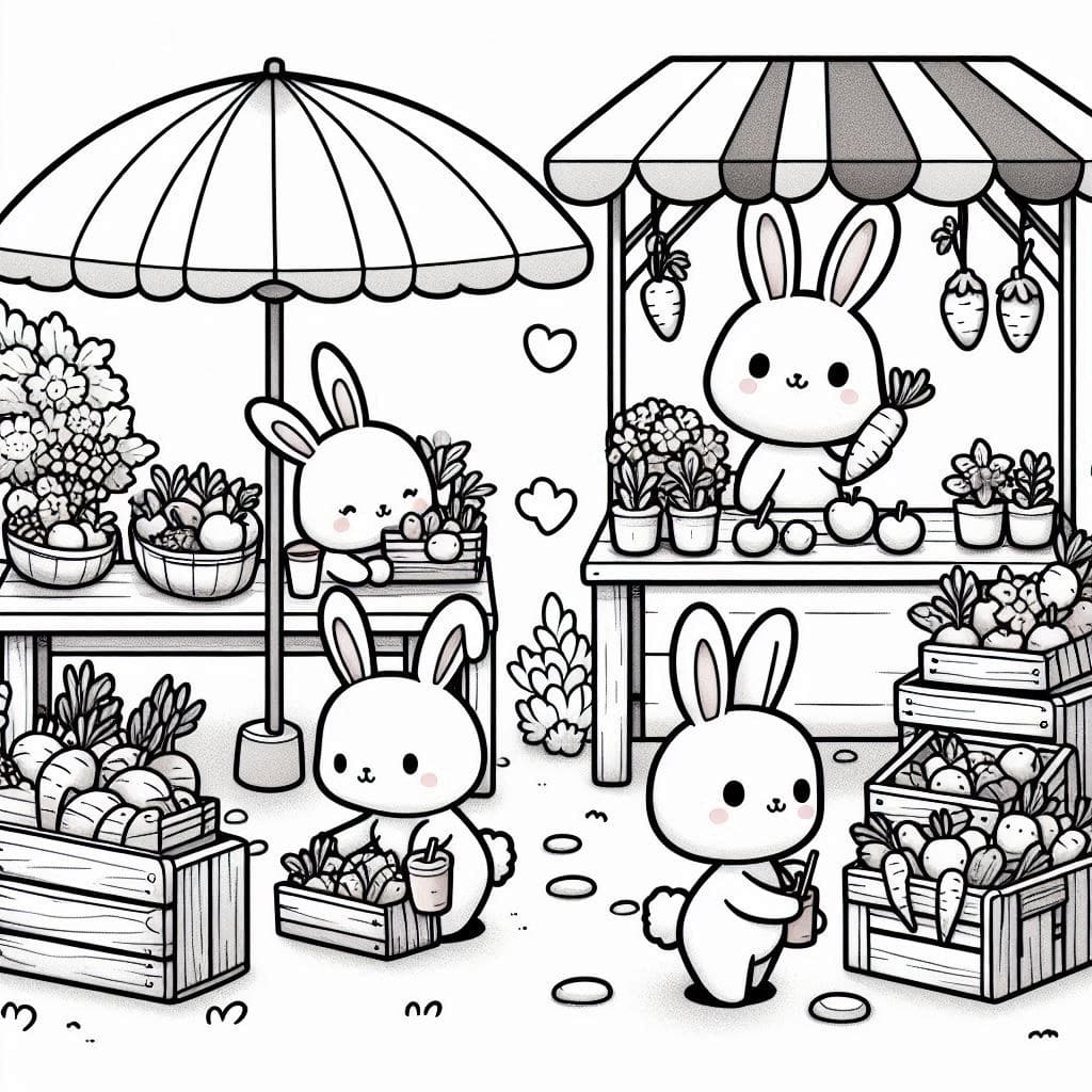 Bunnies at the Market Stand