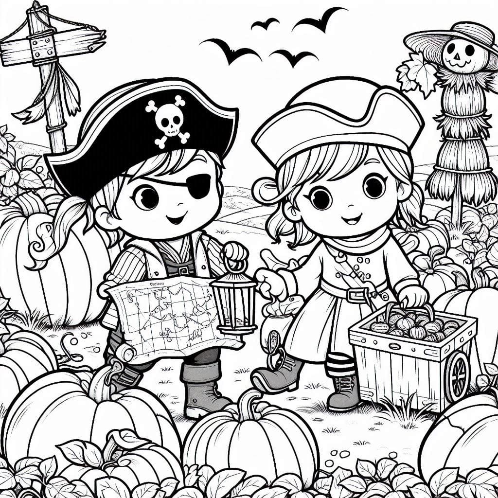 Pumpkin Patch Treasure Hunt Coloring Page
