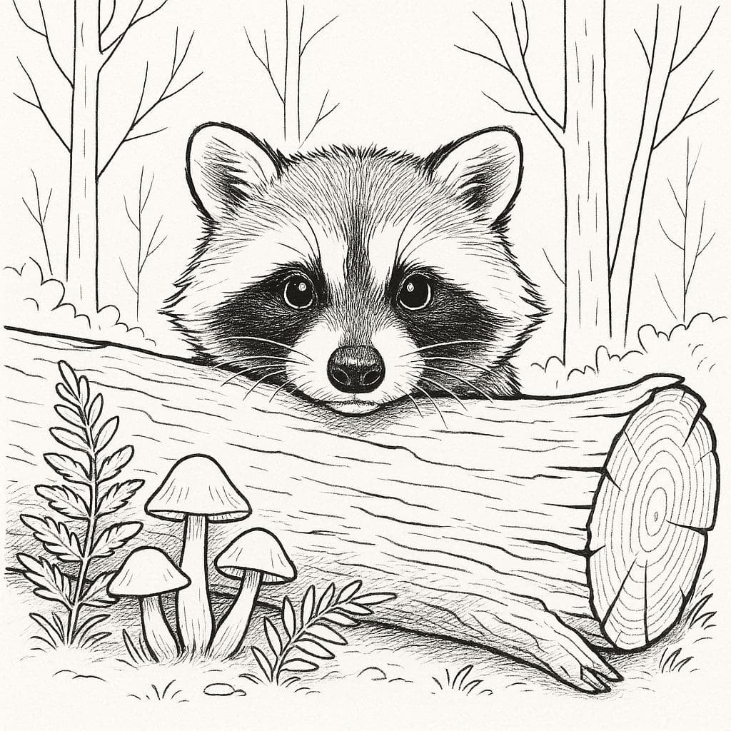 Charming Woodland Raccoon Coloring Pages