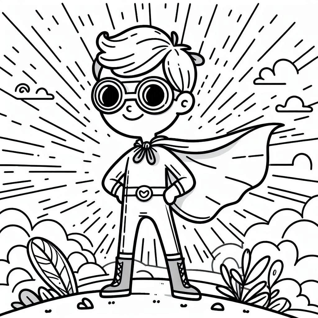 Coloring Sheets Featuring a Boy in a Superhero Costume Adventure