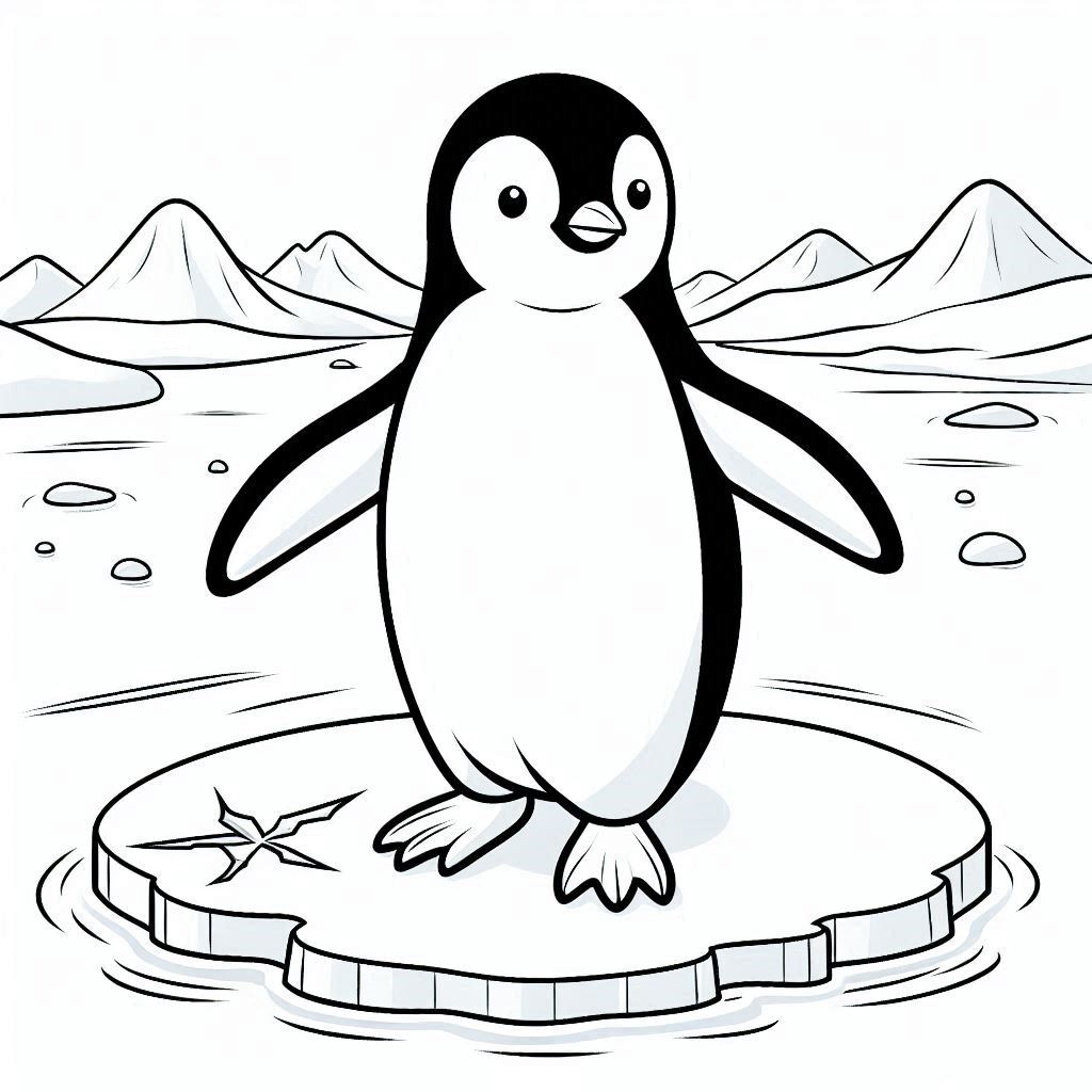 Cute Penguin on Ice Coloring Page