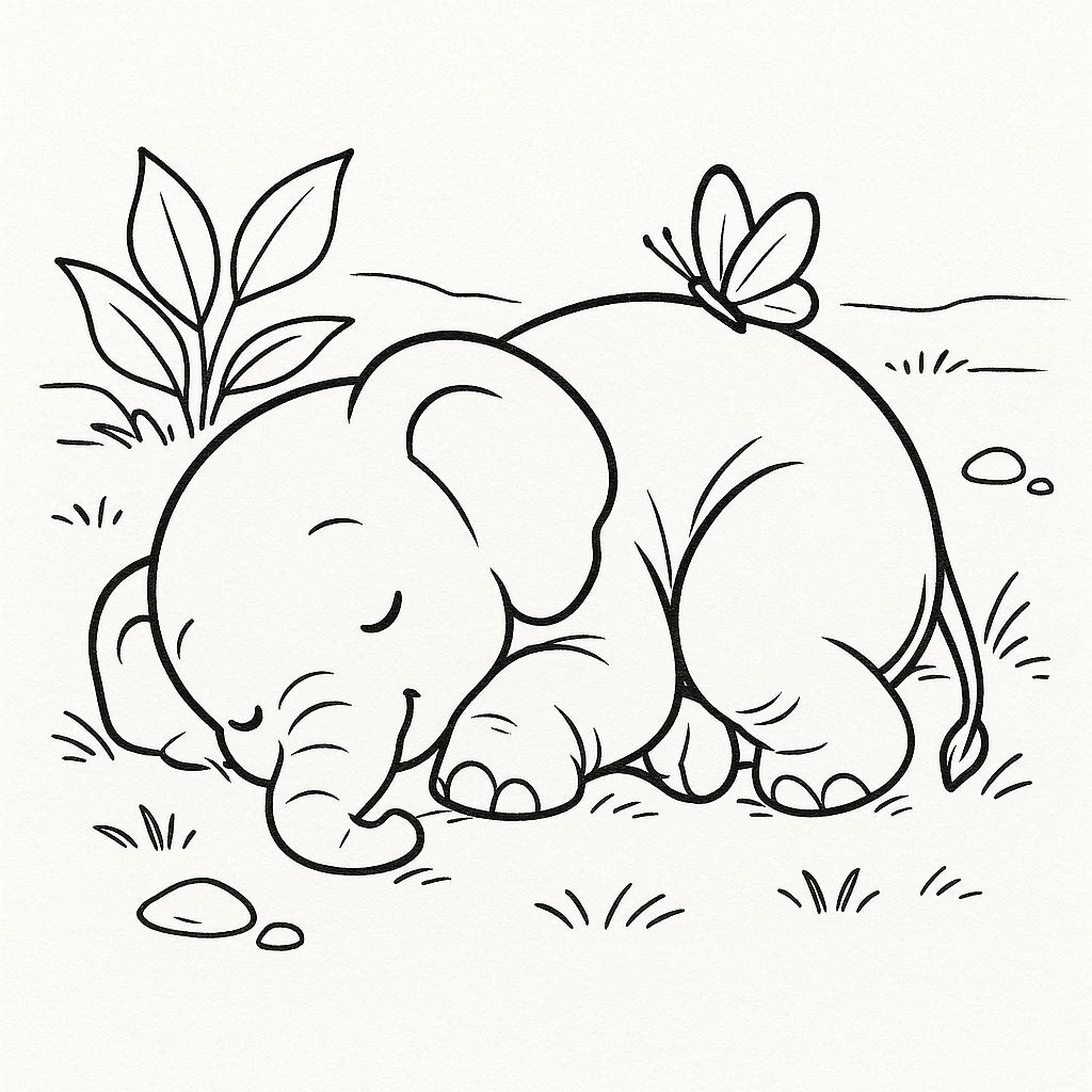Dreaming Baby Elephant Coloring Pages