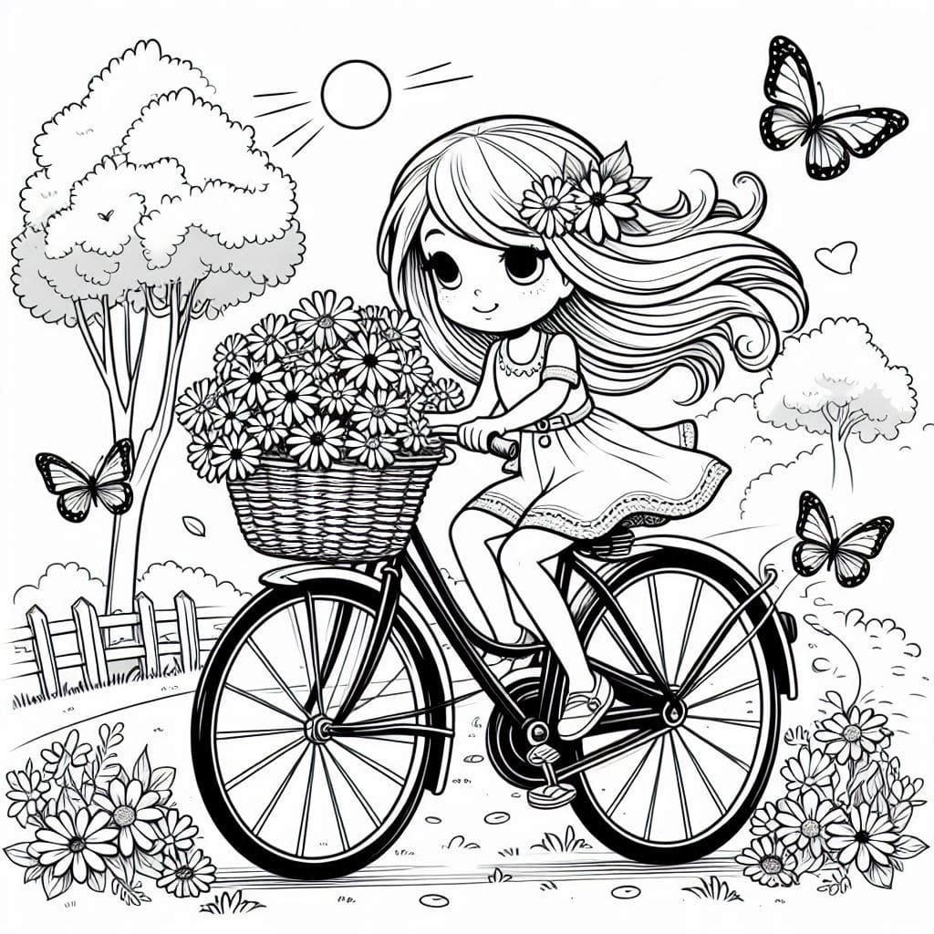 Girl Riding Bicycle Coloring Sheets