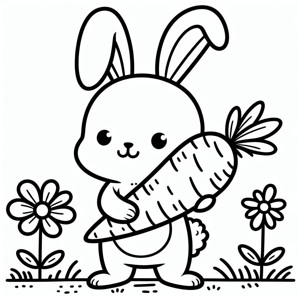 Happy Bunny with Carrot Coloring Sheet