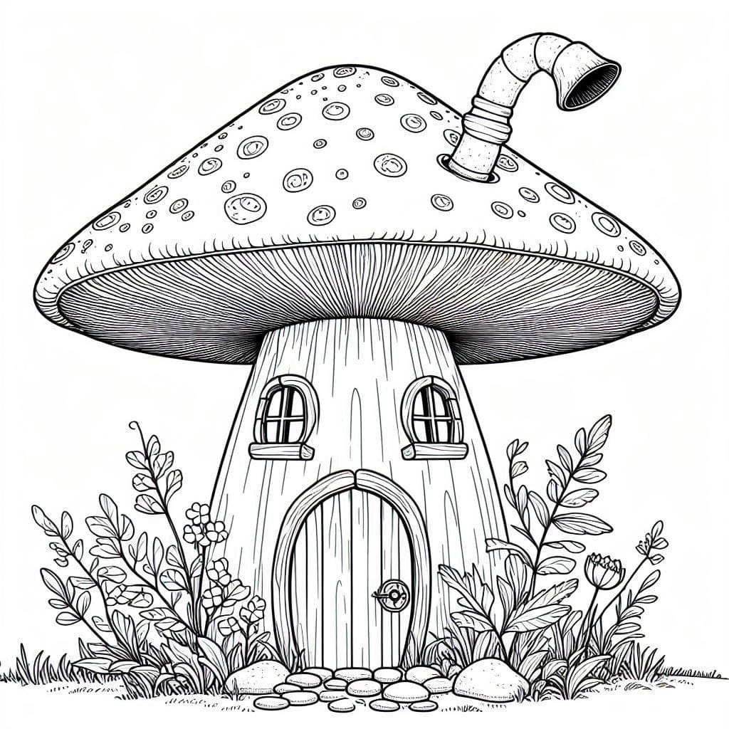 Mushroom House in the Garden Coloring Pages