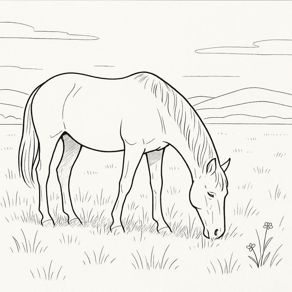 Peaceful Horse Grazing Coloring Pages