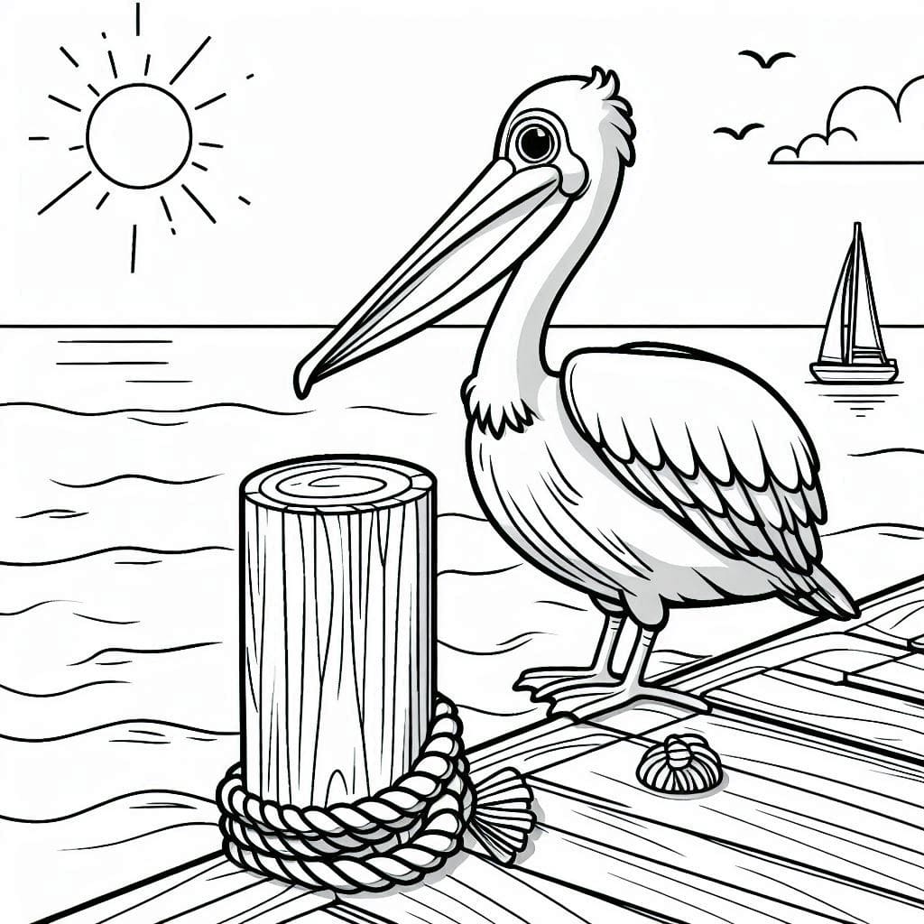 Pelican on the Pier Coloring Pages