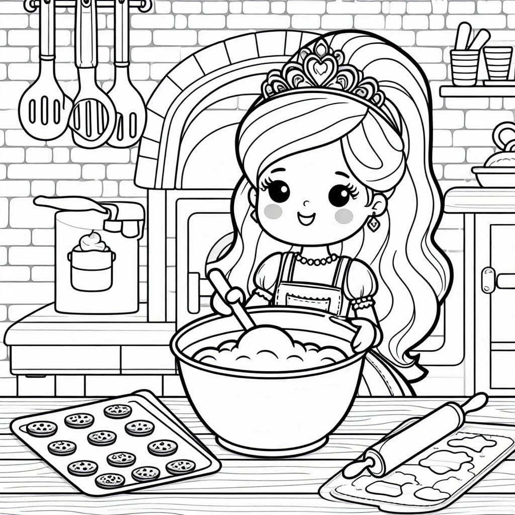 Princess Baking Fun with Coloring Sheets for Kids