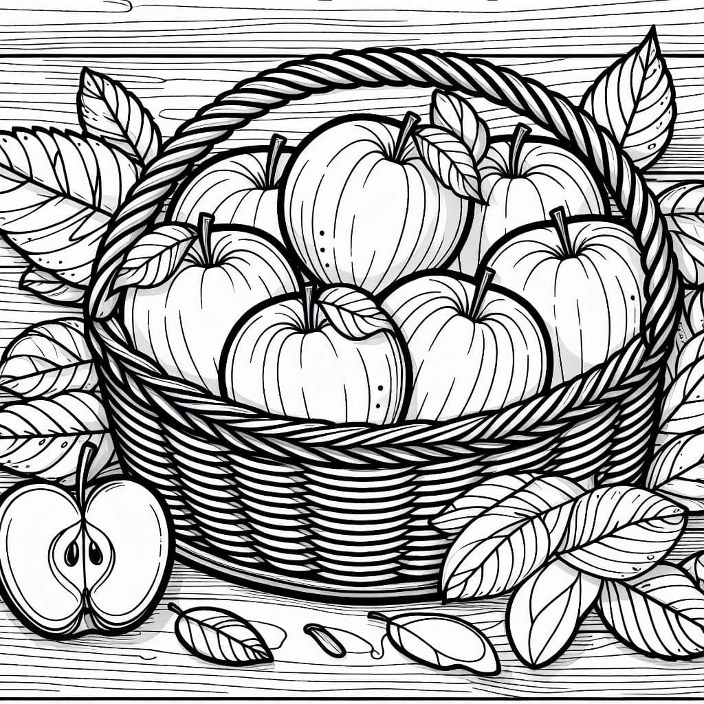 Basket of Apples Coloring Sheets