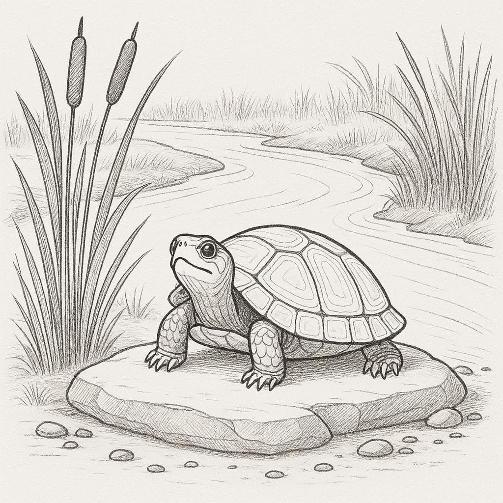 Tranquil Turtle by the River Coloring Pages
