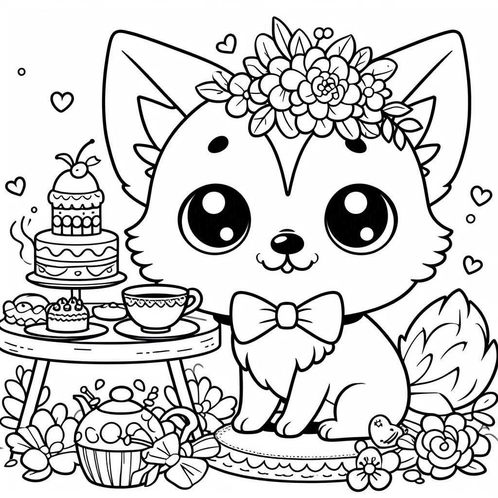 Adorable Puppy Tea Party Coloring Pages