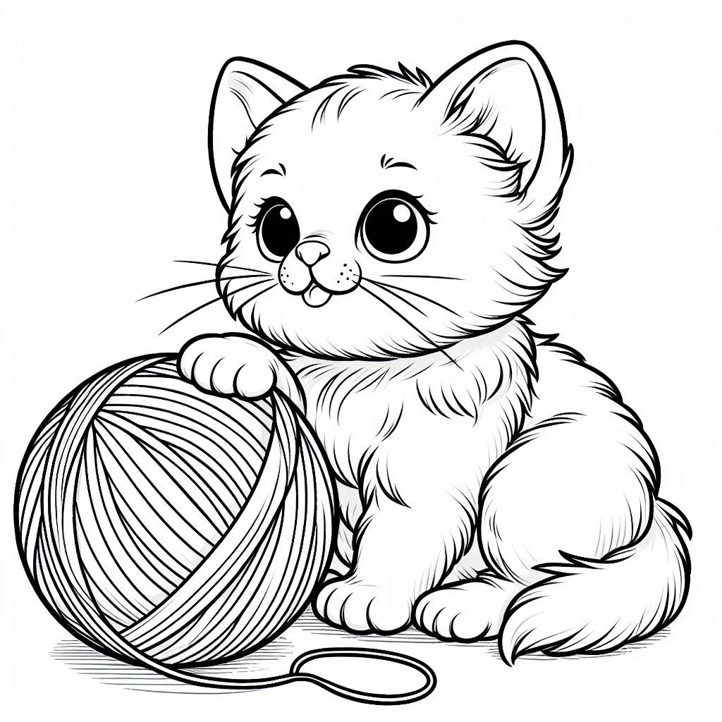 Cute Kitten Coloring Sheets and a Big Ball of Yarn