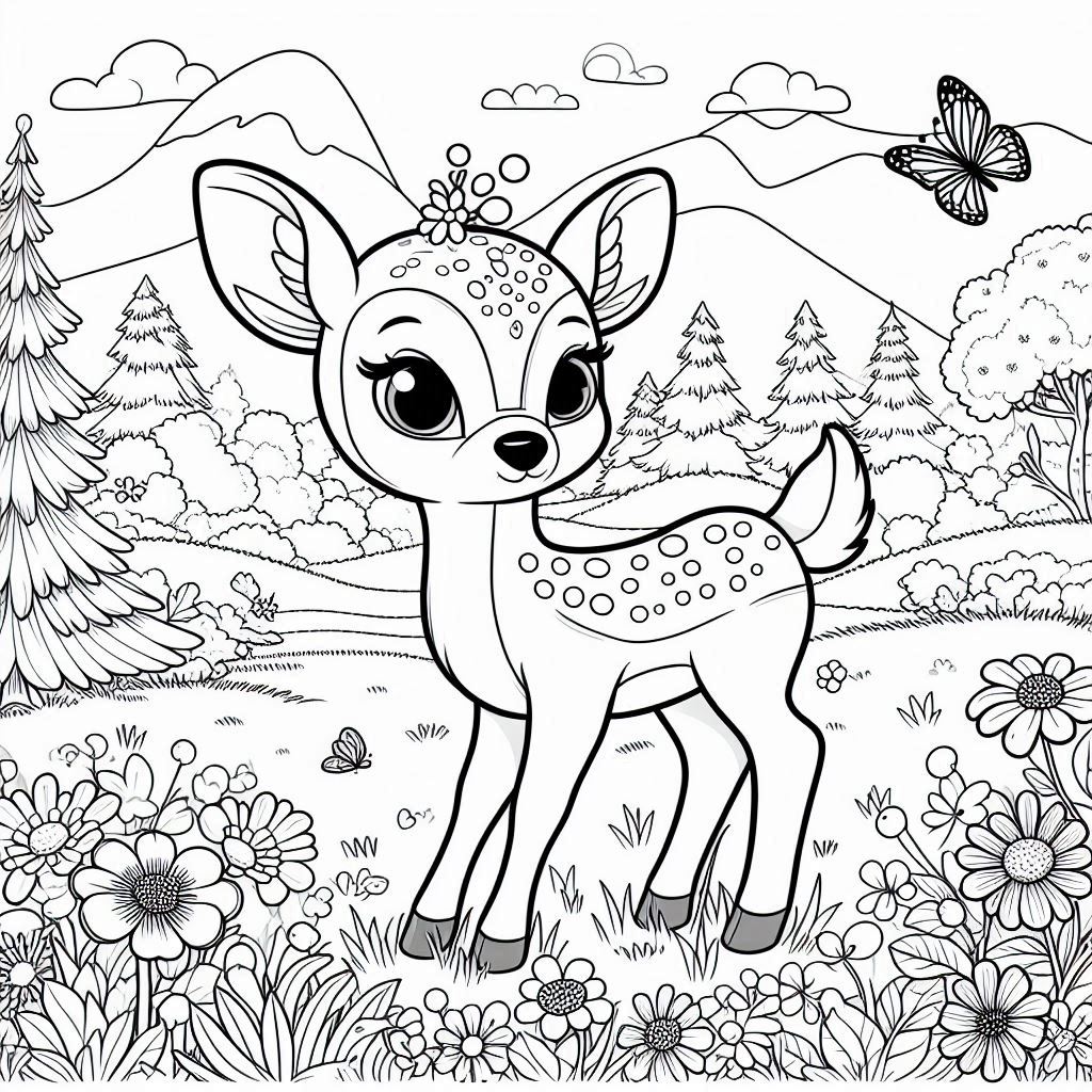 Deer and butterfly coloring page