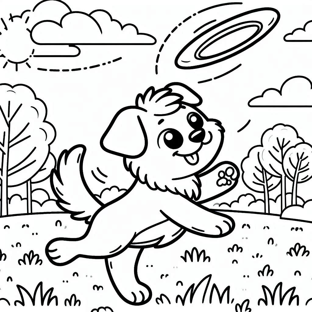 Dog coloring page chasing toy