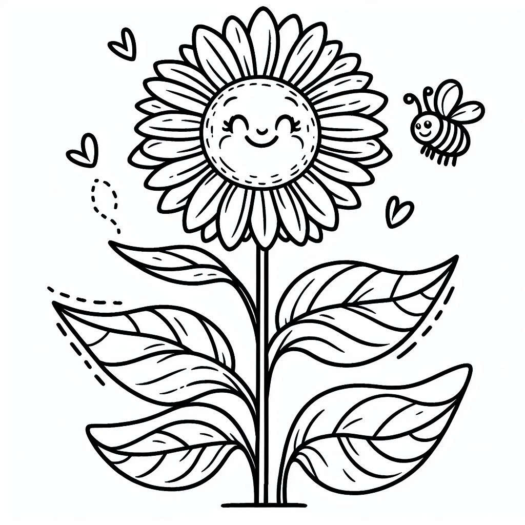 Happy-sunflower-coloring-pages-with-buzzing-bee.jpg