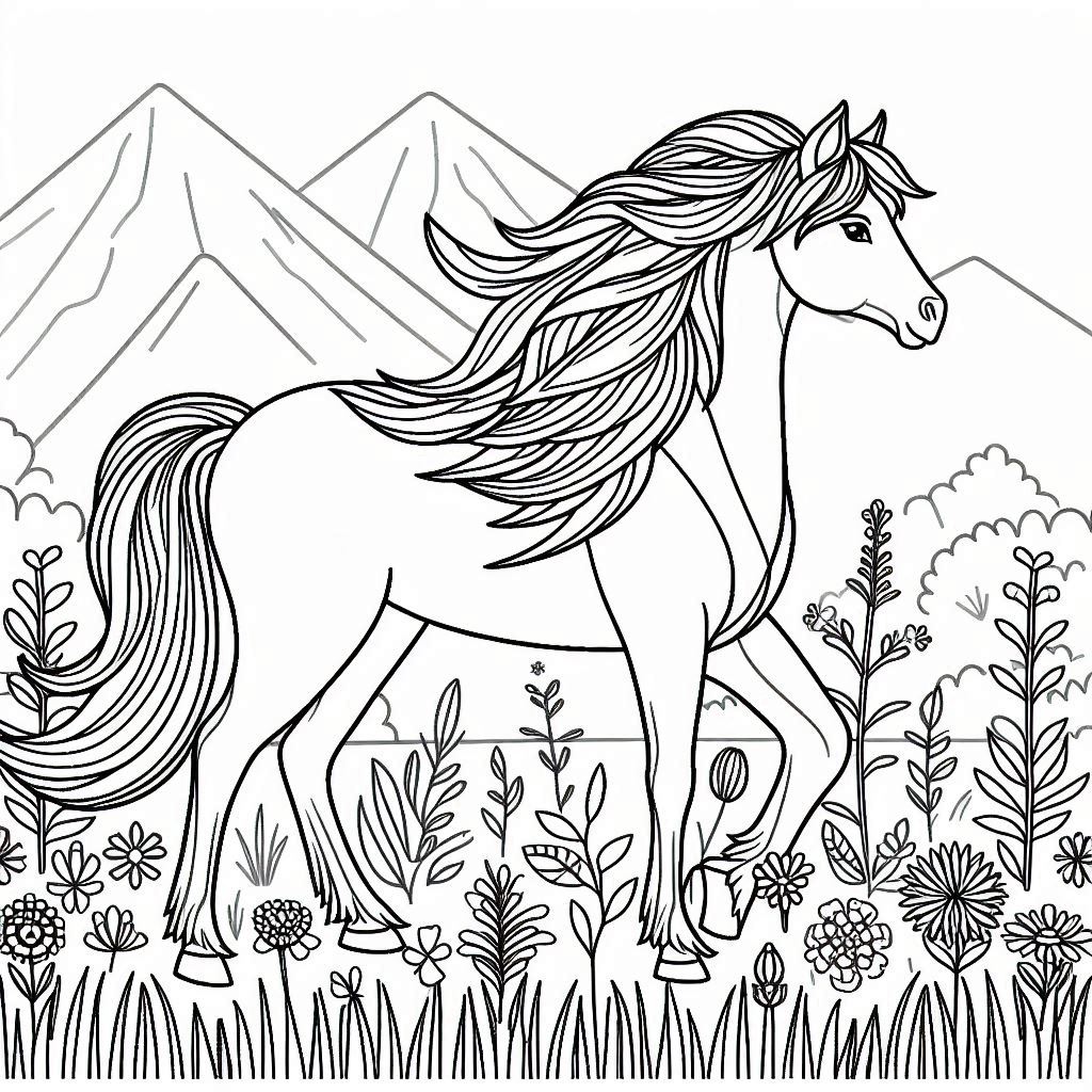 Horse Coloring Pages in Peaceful Meadow
