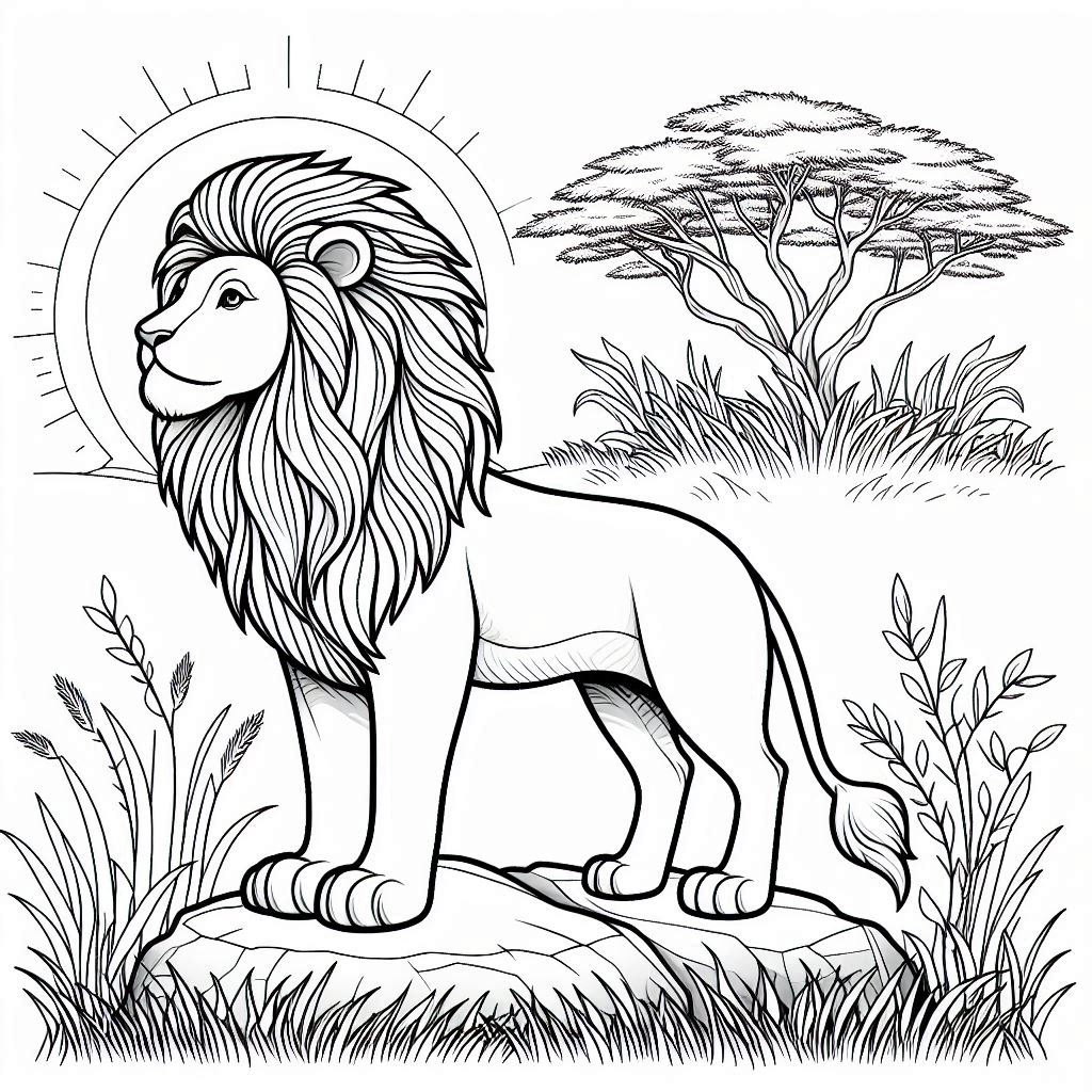 Lion Coloring Pages in the Wild Savannah