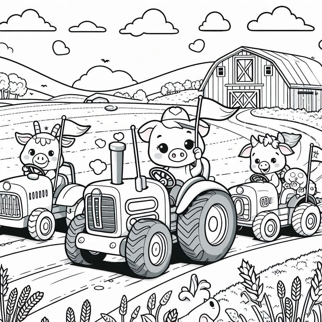 Pig farmer tractor parade printable coloring pages