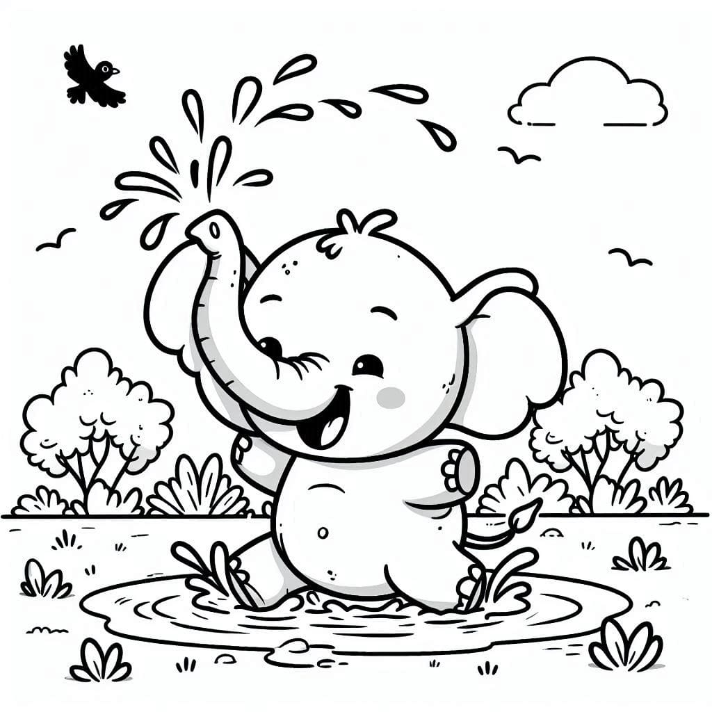 Playful baby elephant printable coloring pages