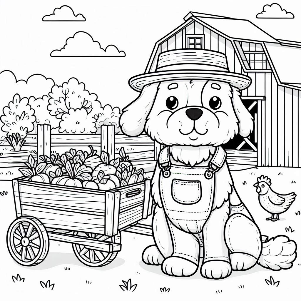 Dog coloring pages with daily life scenes