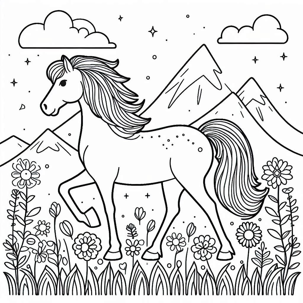 Horse running coloring page