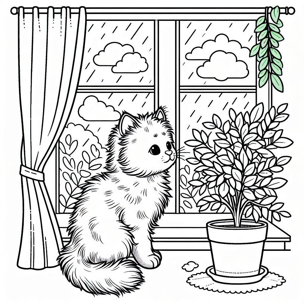 Cozy kitten coloring page