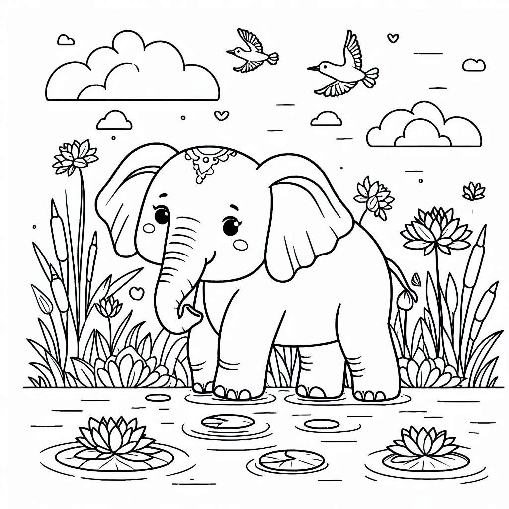 Cute elephant coloring page