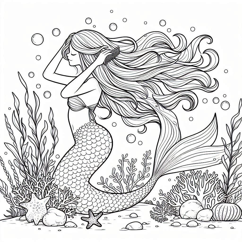 Calm Mermaid Rest coloring pages for all ages