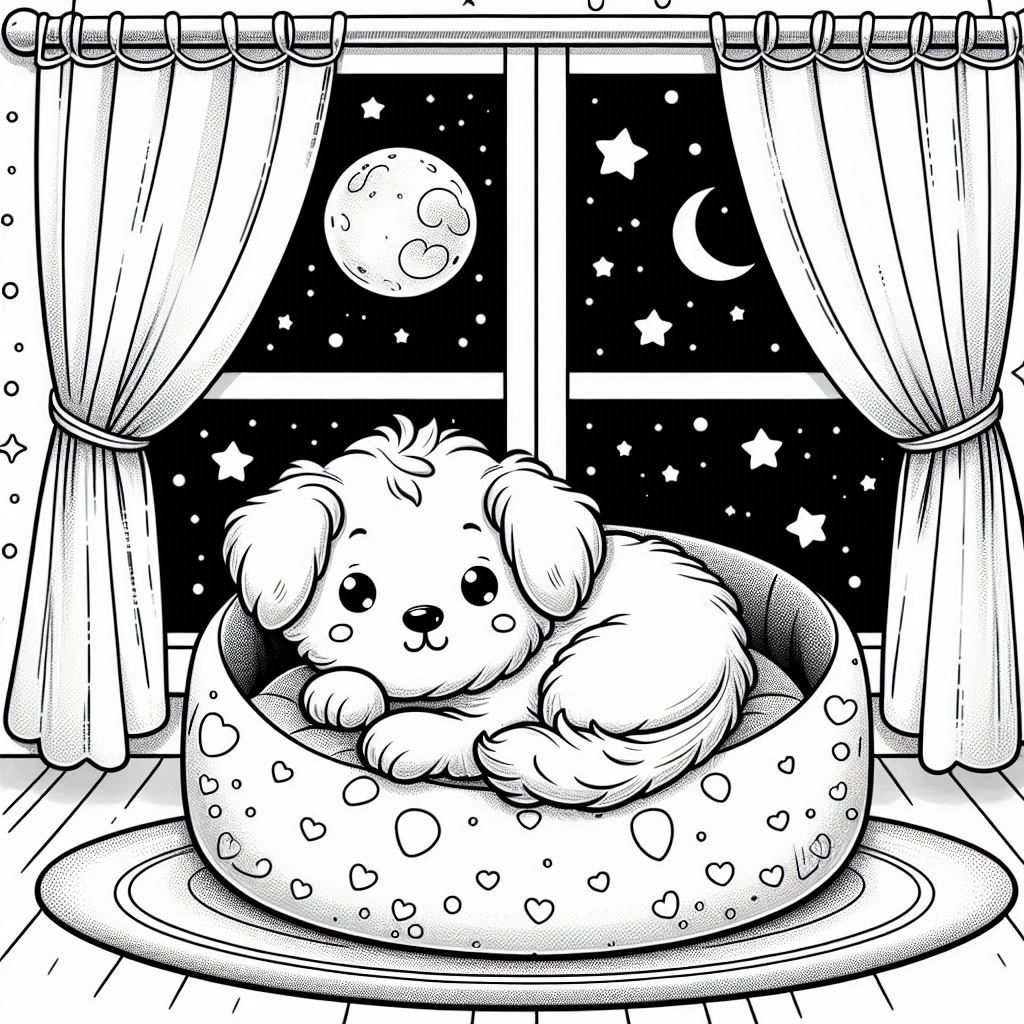 Dog Coloring Page of Puppy Resting by the Window