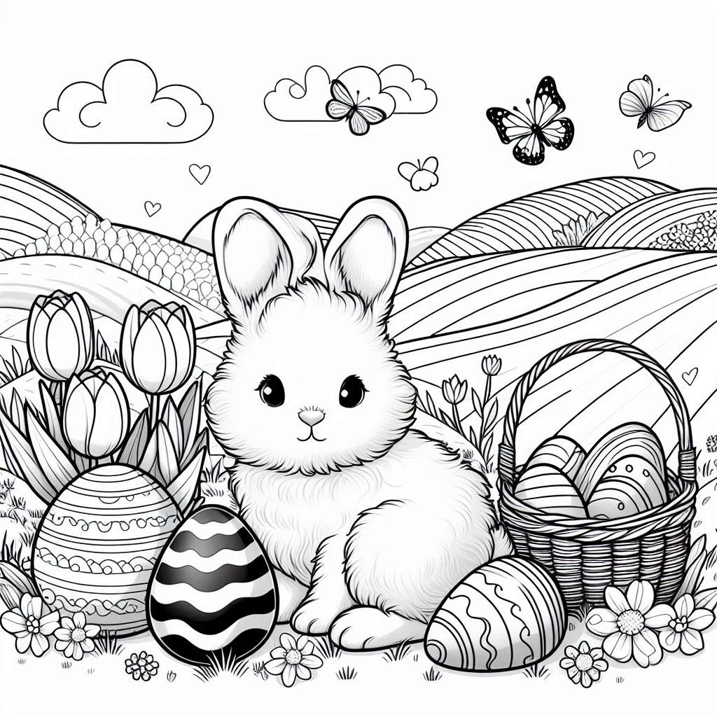 Easter Bunny and Basket coloring pages joy