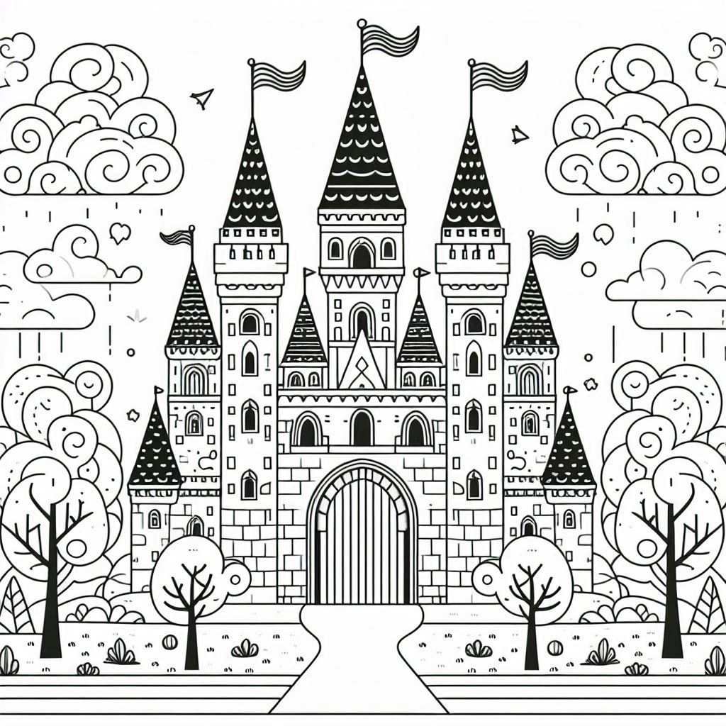 Fairy Castle Landscape coloring pages printable
