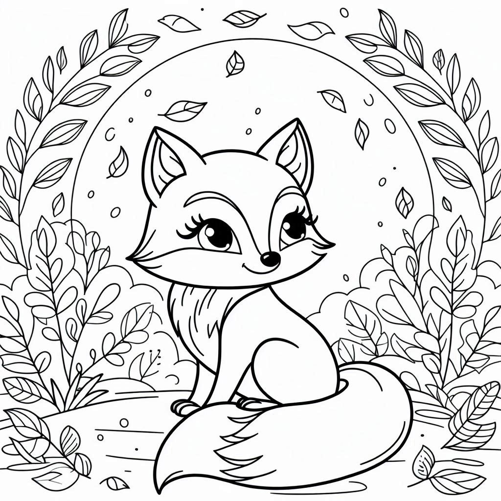 Forest Fox Coloring Pages In A Leafy Nature Circle