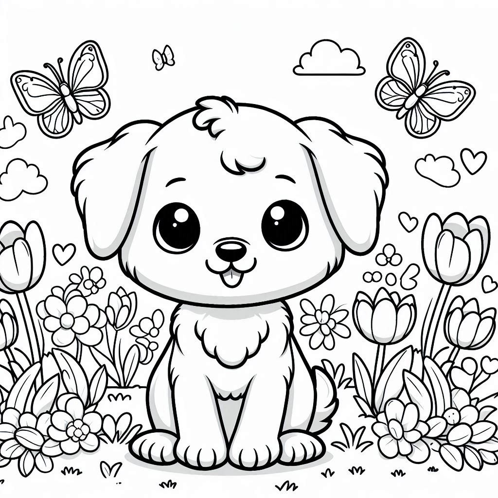 Garden spring joy in dog coloring pages