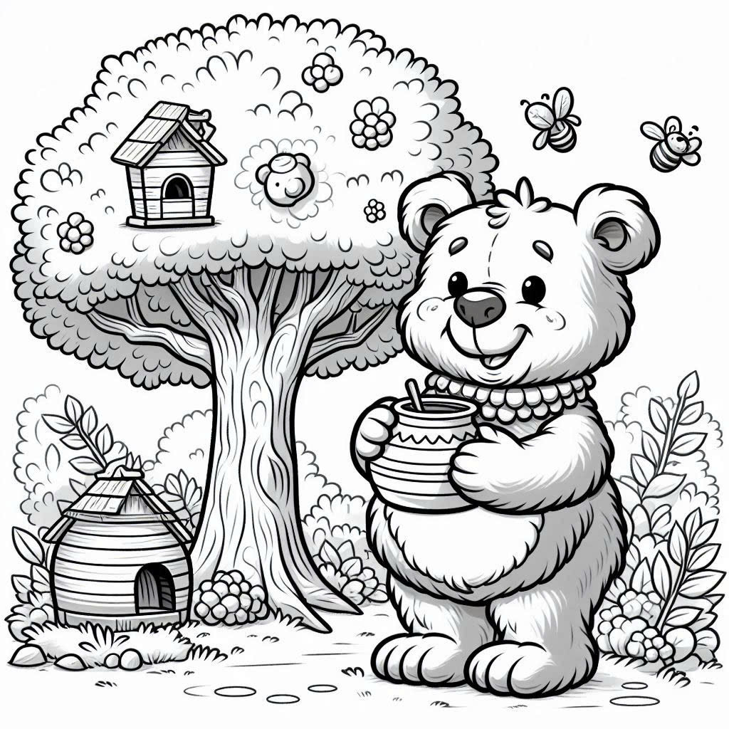 Honey Bear Under the Tree coloring pages adventure