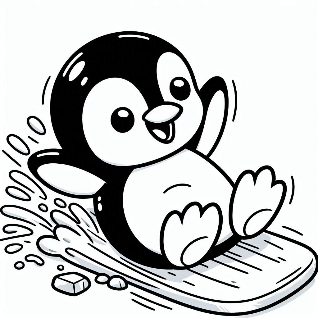 A cheerful penguin sliding with joy.