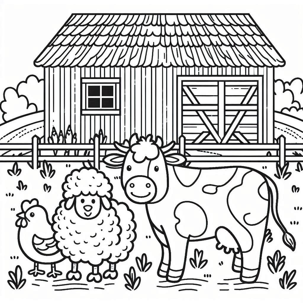 happy farm animals coloring page