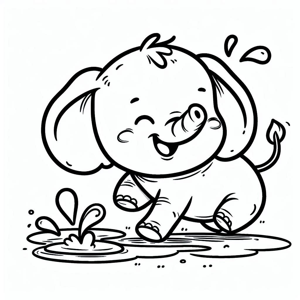 Baby Elephant Coloring Page With Splashy Fun