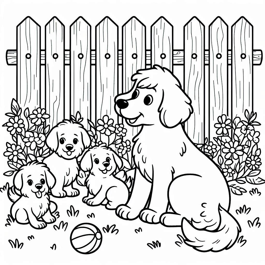 Garden Puppy Scene Coloring Page