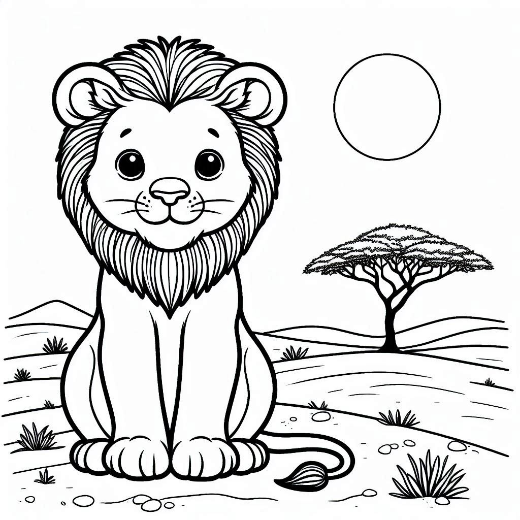 Friendly Lion Coloring Page In A Sunny Savannah