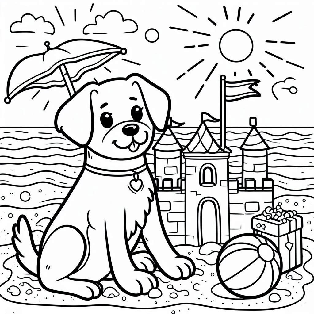 Cute dog coloring pages beach castle
