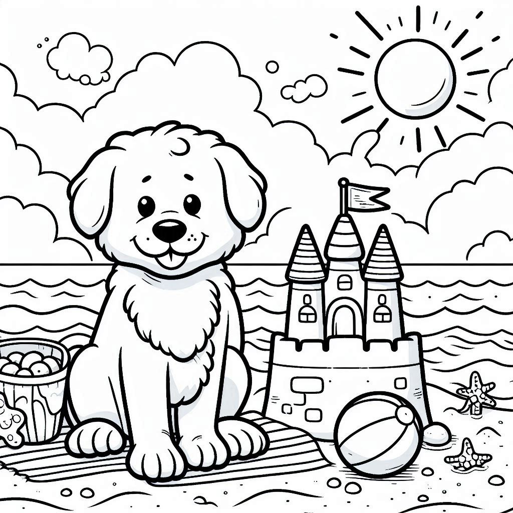 Joyful dog coloring pages seaside castle