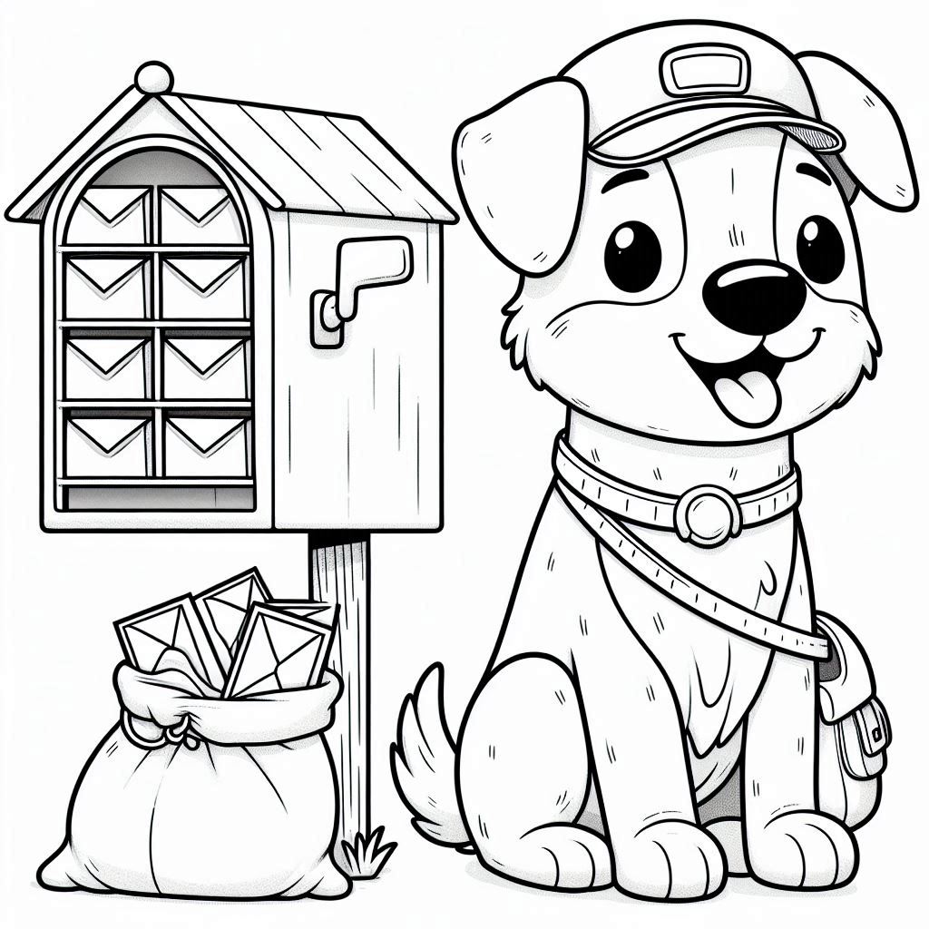 Playful dog coloring pages collecting letters