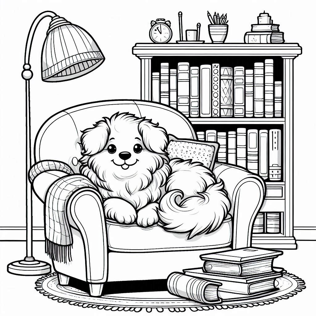 cozy dog coloring pages that support a hygge-style nighttime routine