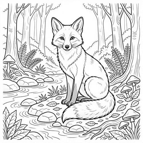 Forest-Fox-Coloring-Page-Beside-a-Quiet-