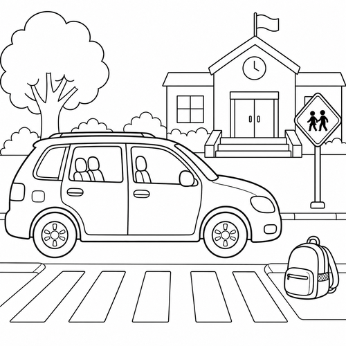 Coloriage-Voiture-Familiale-Devant-Une-G